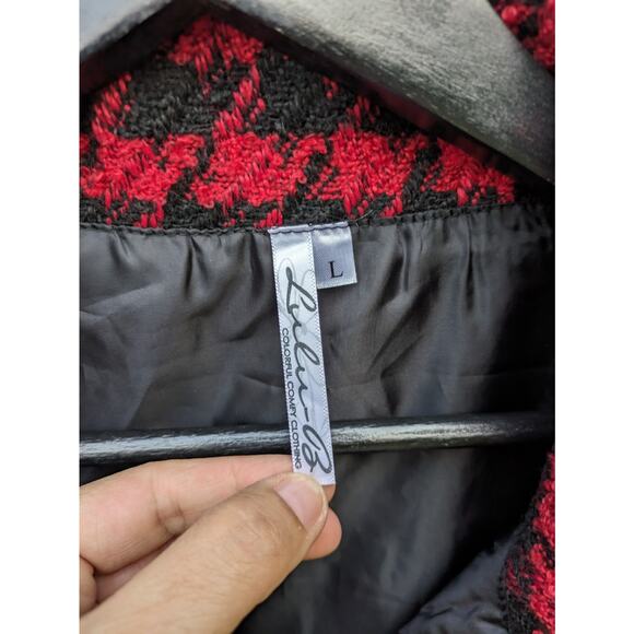 Lulu B Vest Women Large Red Houndstooth Black Checkered Soft Outdoor Autumn - Picture 2 of 10